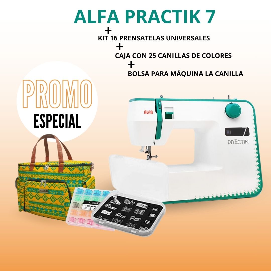 ALFA PRACTIK 7 + PACK CANILLAS + KIT 16 PRENSATELAS + TOTE BAG LA CANILLA