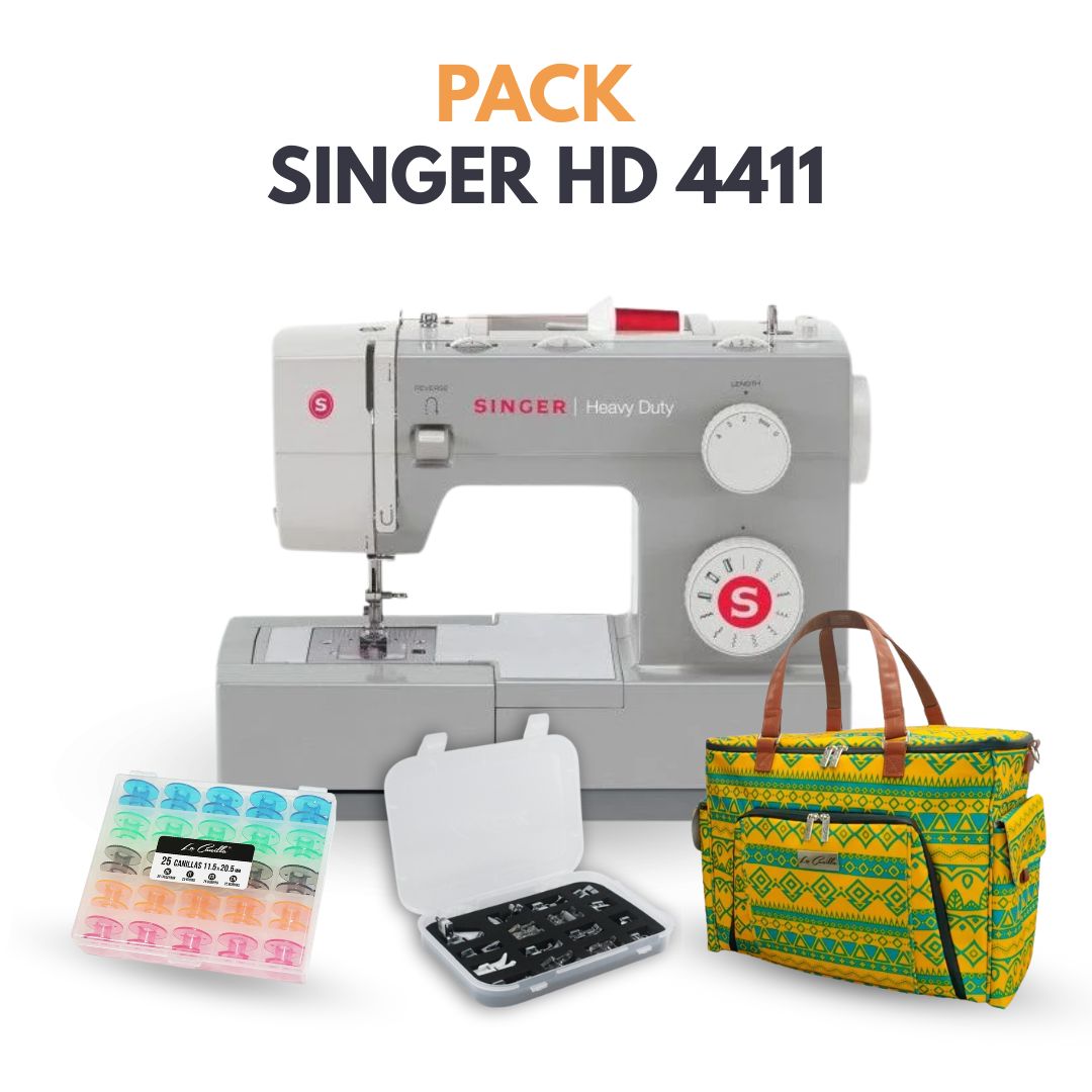 SINGER HD 4411 + KIT 16 PRENSATELAS + CAJA 25 CANILLAS + TOTE BAG