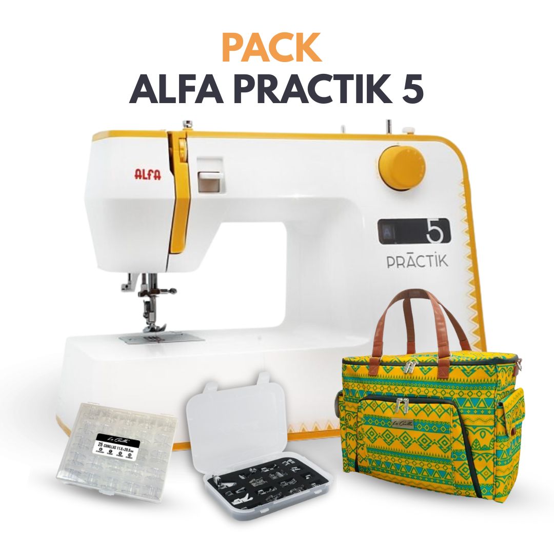 ALFA PRACTIK 5 + CAJA CANILLAS + KIT 16 PRENSATELAS + TOTE BAG LA CANILLA