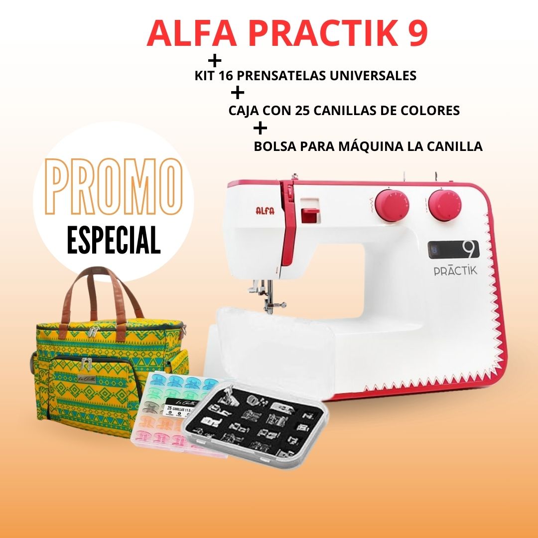 ALFA PRACTIK 9 + PACK CANILLAS + KIT 16 PRENSATELAS + TOTE BAG LA CANILLA