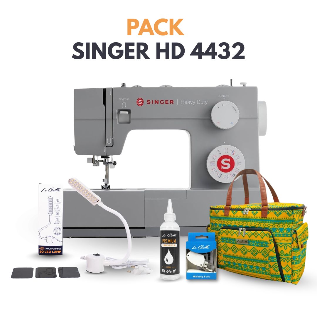 SINGER HD 4432 + BOLSA PARA MÁQUINA + LÁMPARA LED + ACEITE LA CANILLA + PRENSATELAS DOBLE ARRASTRE