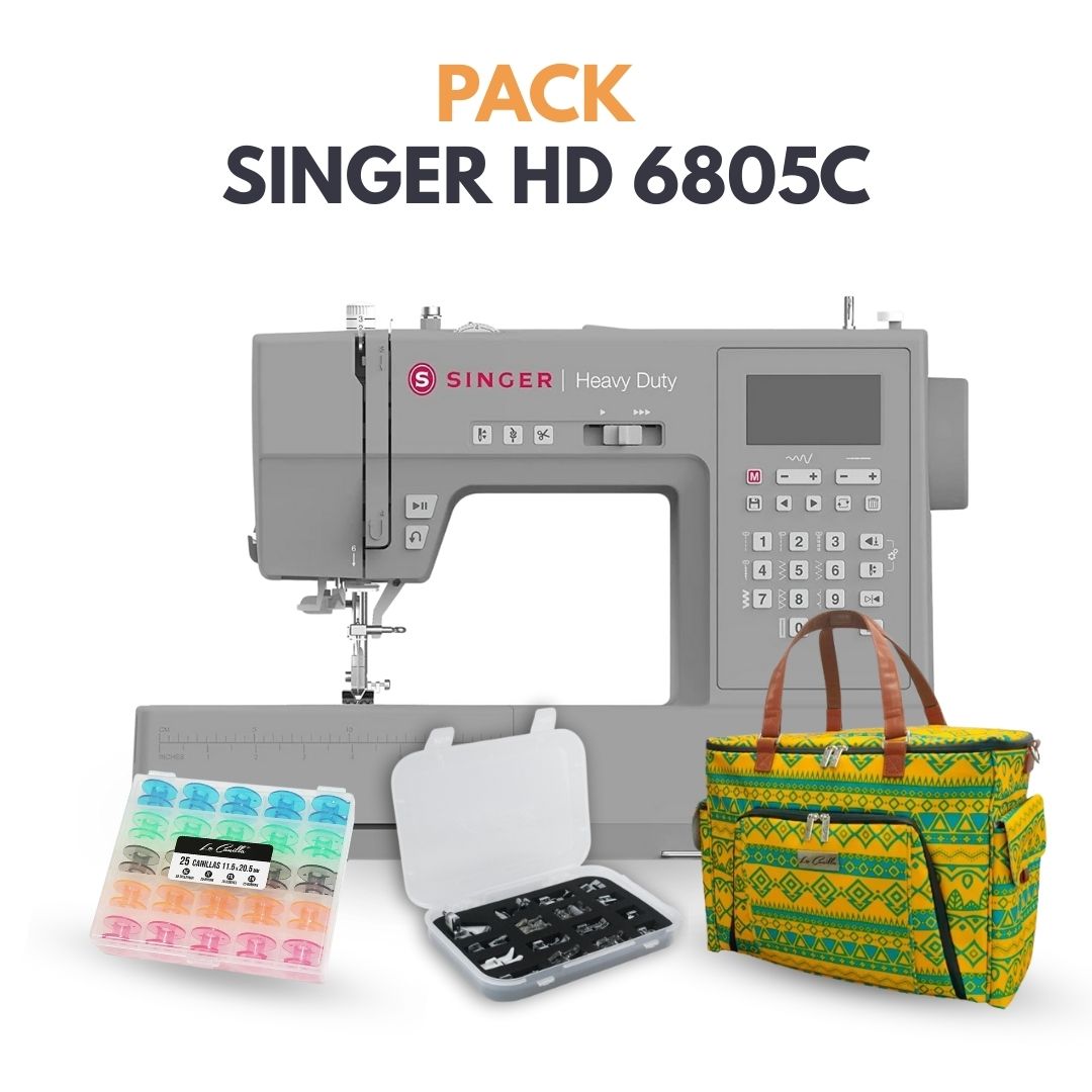 SINGER HD 6805C + KIT 16 PRENSATELAS + CAJA 25 CANILLAS + TOTE BAG
