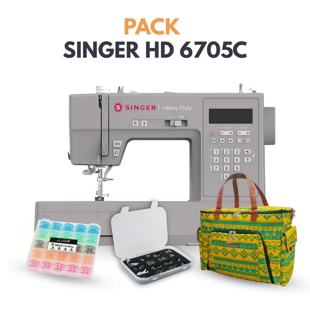 SINGER HD 6705C + KIT 16 PRENSATELAS + CAJA 25 CANILLAS + TOTE BAG