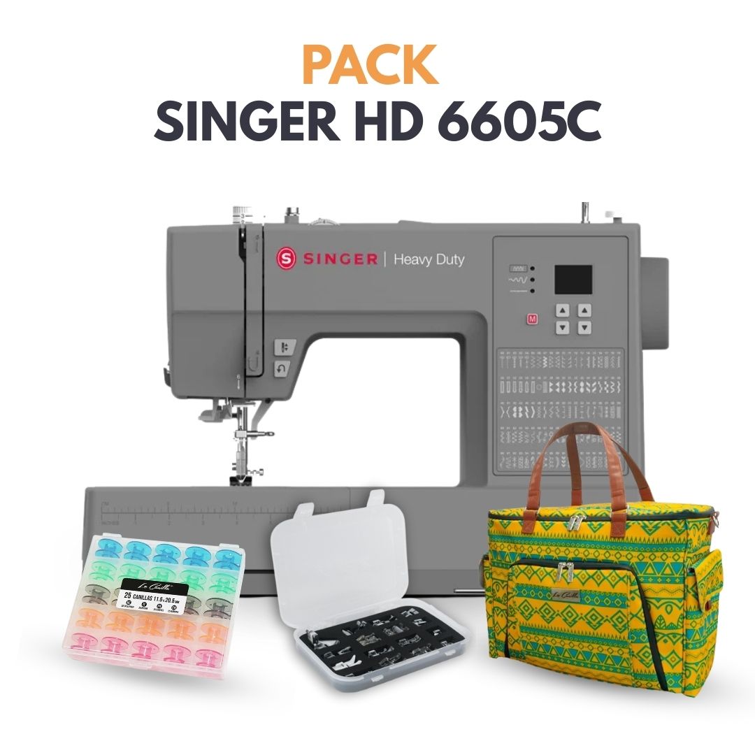 SINGER HD 6605C + KIT 16 PRENSATELAS + CAJA 25 CANILLAS + TOTE BAG