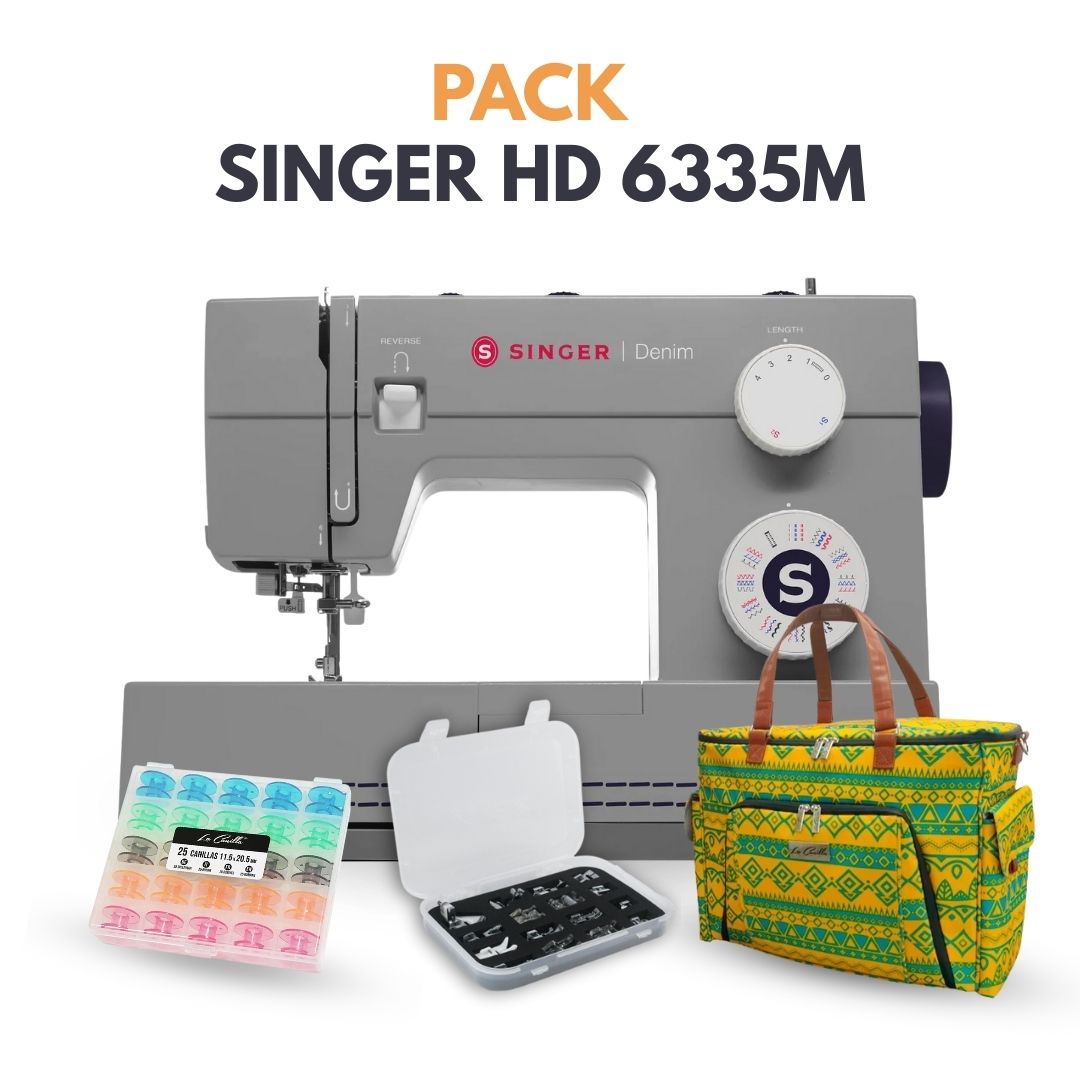 SINGER HD 6335M + KIT 16 PRENSATELAS + CAJA 25 CANILLAS + TOTE BAG