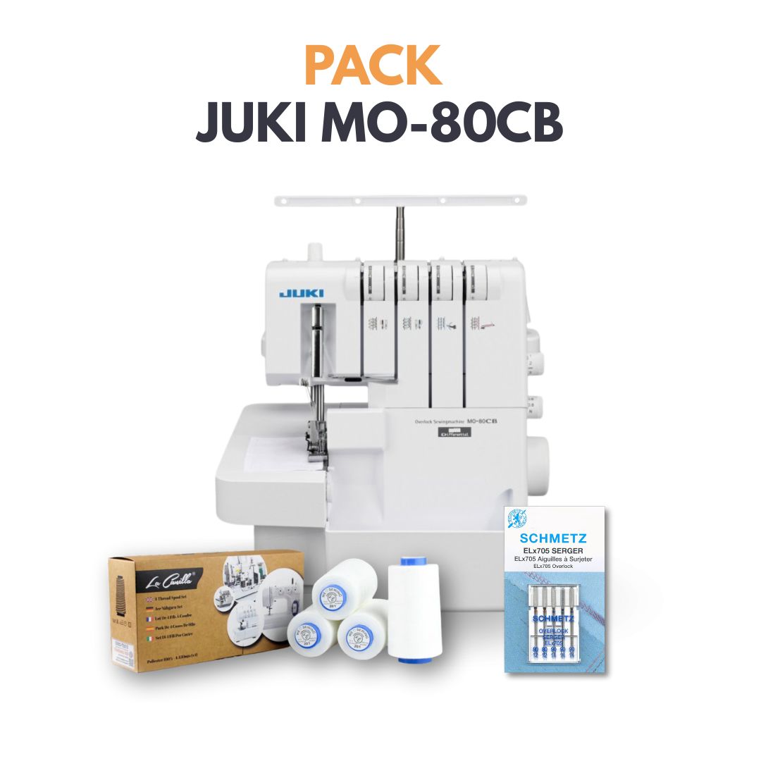 JUKI MO-80CB+ Agujas Overlock Schemetz+ Pack 4 Conos de Hilo