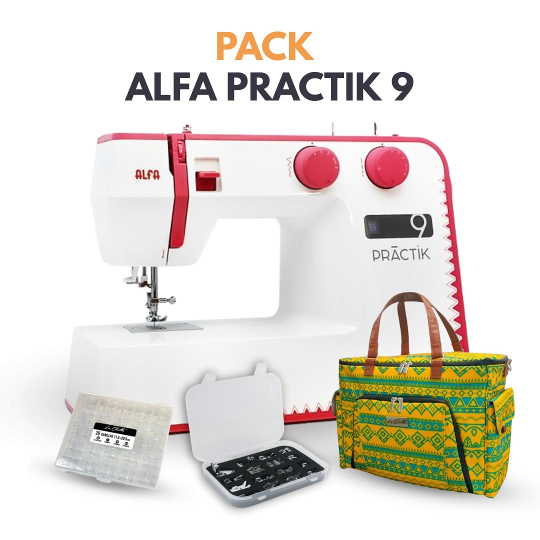 ALFA PRACTIK 9 + PACK CANILLAS + KIT 16 PRENSATELAS + TOTE BAG LA CANILLA