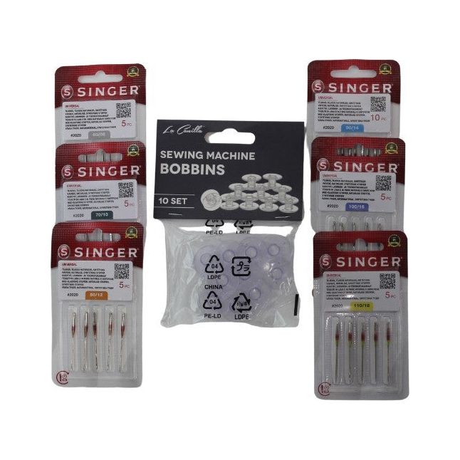 SuperPack 30 Agujas Singer 2020 60-70-80-90-100-110 + 10 Canillas de Plástico