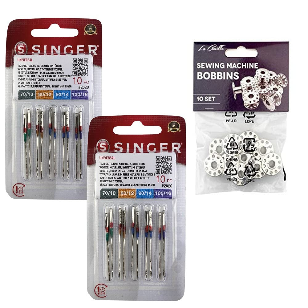 Pack 10 Agujas Singer 2020 70-80-90-100 + 10 Canillas Metálicas