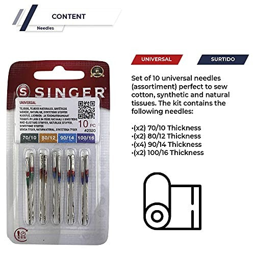 Pack 10 Agujas Singer 2020 70-80-90-100 + 10 Canillas Metálicas