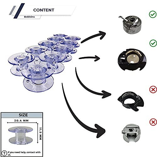 Pack 10 Agujas Singer 2020, 70-80-90-100 + 10 Canillas de Plástico