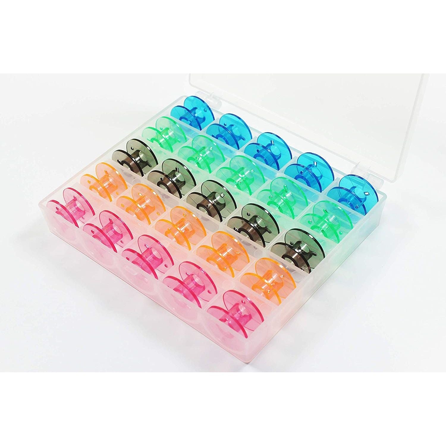 Caja con 25 bobinas transparentes